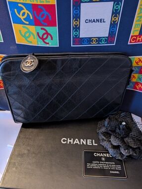 CHANEL Black Quilted Matelassé Clutch